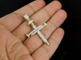 14K Solid Gold Nail Cross Icy Natural Pendant