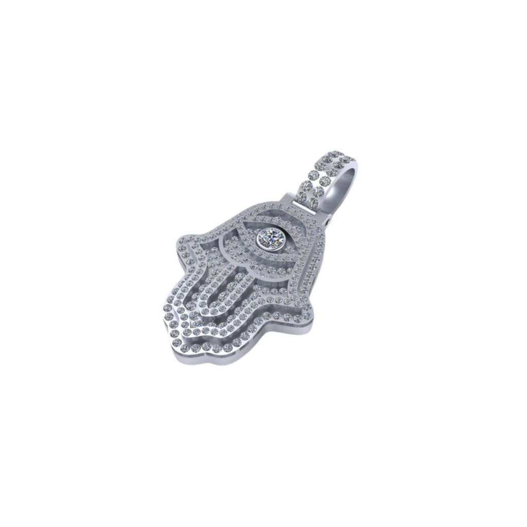 VVS Moissanite Hamsa Hand Pendant 14K solid Gold - 3.07 CTW
