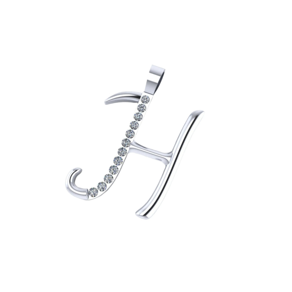 Diamond Initial Pendant Custom H Alphabet 14K Gold Charm - 0.52 CTW
