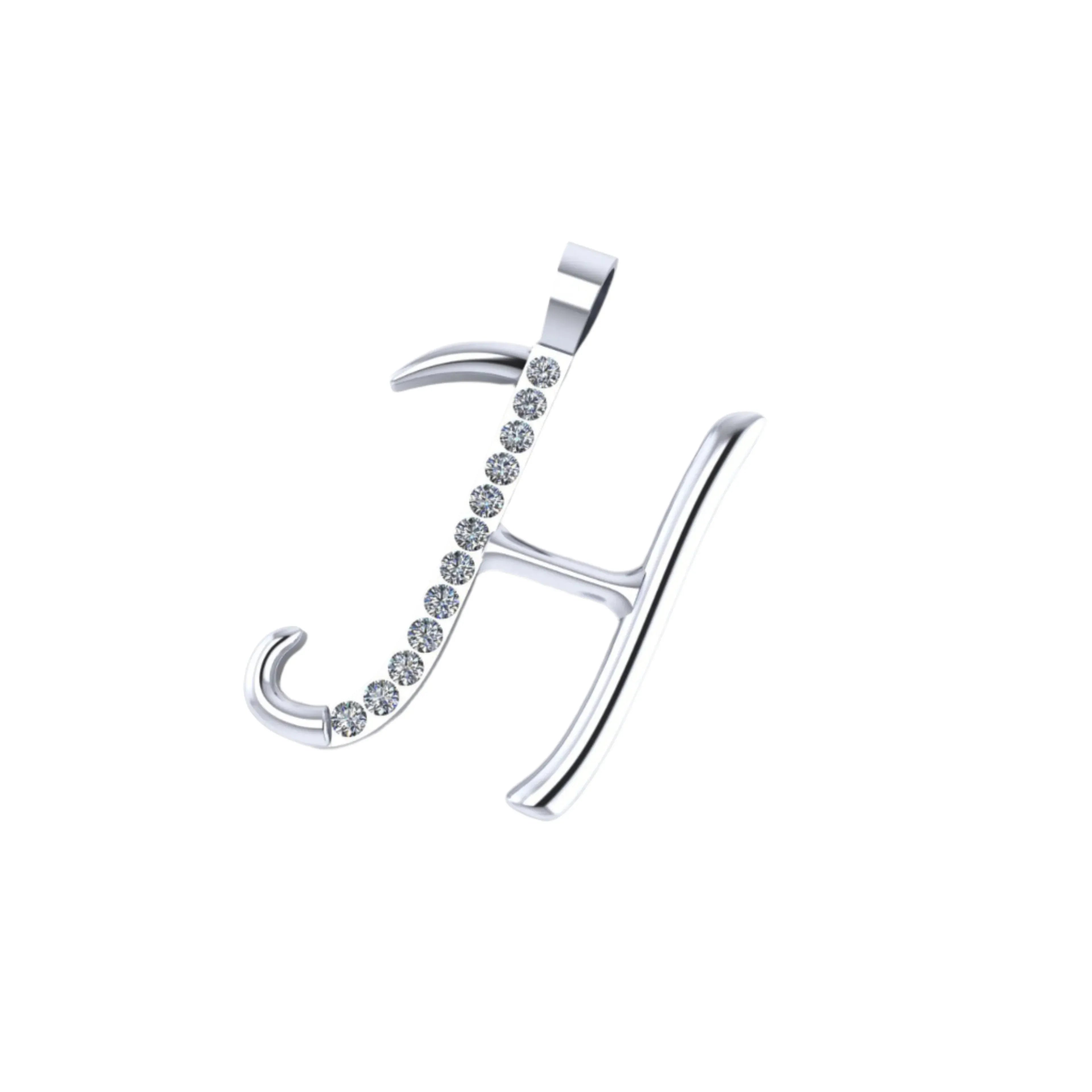 Diamond Initial Pendant Custom H Alphabet 14K Gold Charm - 0.52 CTW