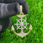 Men's 14K Gold Icy Anchor Pendant Moissanite - 1.9 CTW