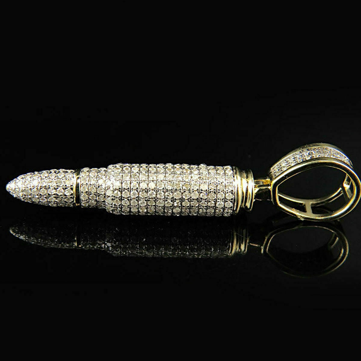 Gold AK-47 Bullet Natural Diamonds Pendant- 2.43 CTW