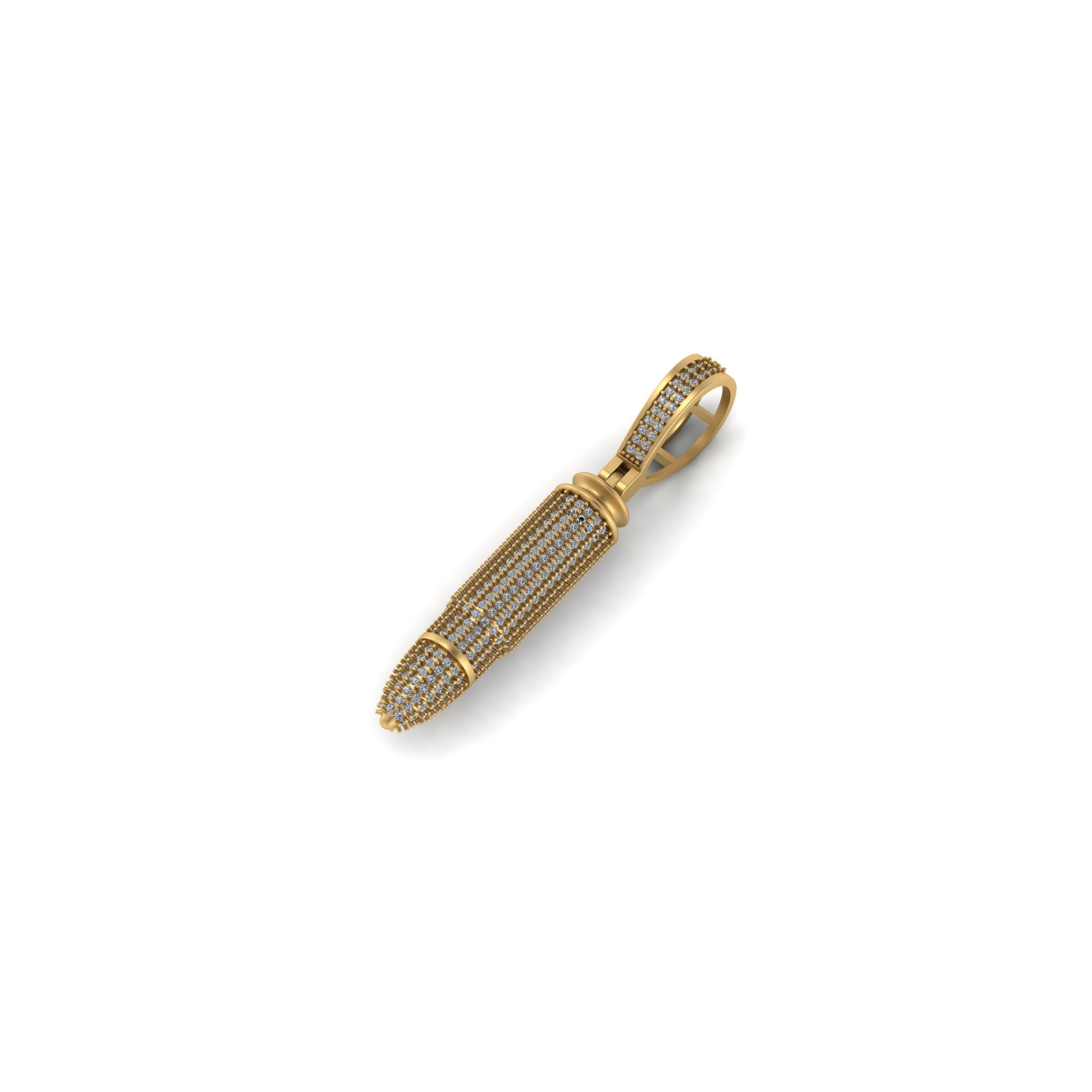 Gold AK-47 Bullet Natural Diamonds Pendant- 2.43 CTW