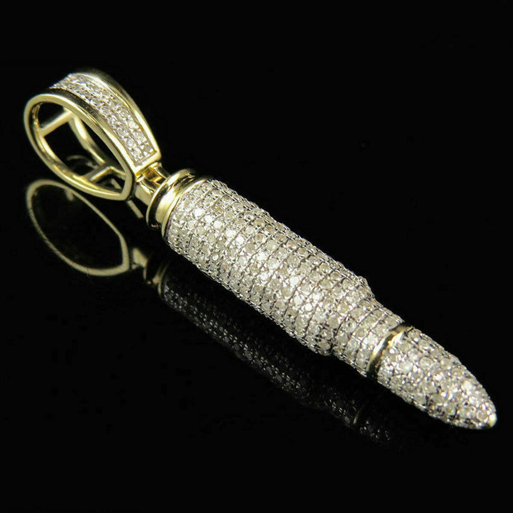 Gold AK-47 Bullet Natural Diamonds Pendant- 2.43 CTW