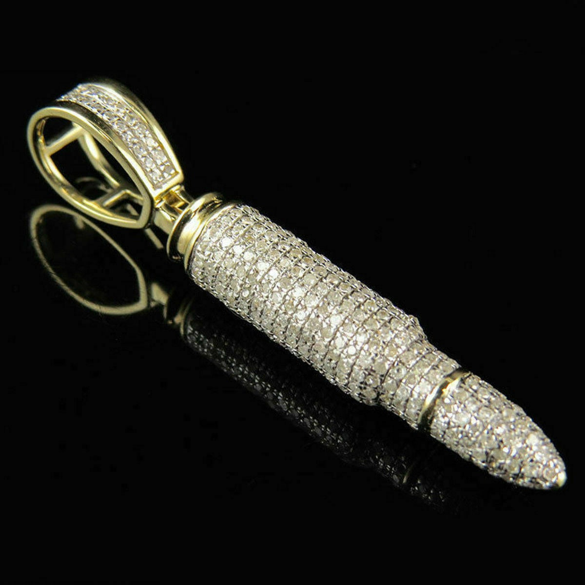 Gold AK-47 Bullet Natural Diamonds Pendant- 2.43 CTW