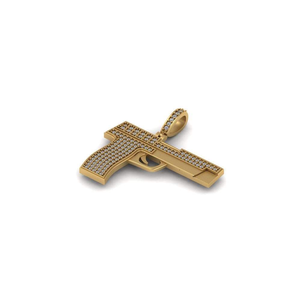14K Solid Gold Mini Pistol Pendant Diamond -0.68 CTW