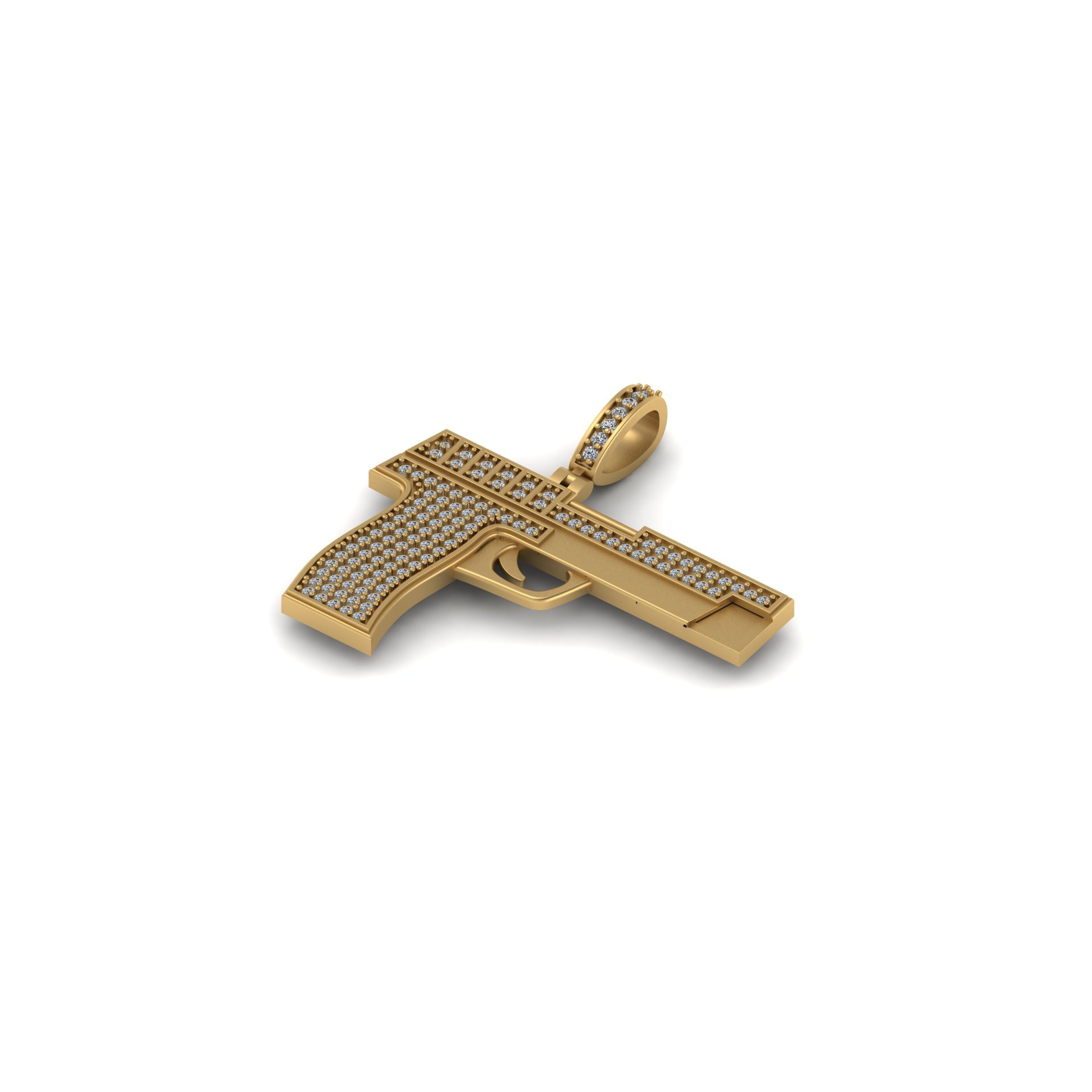 14K Solid Gold Mini Pistol Pendant Diamond -0.68 CTW