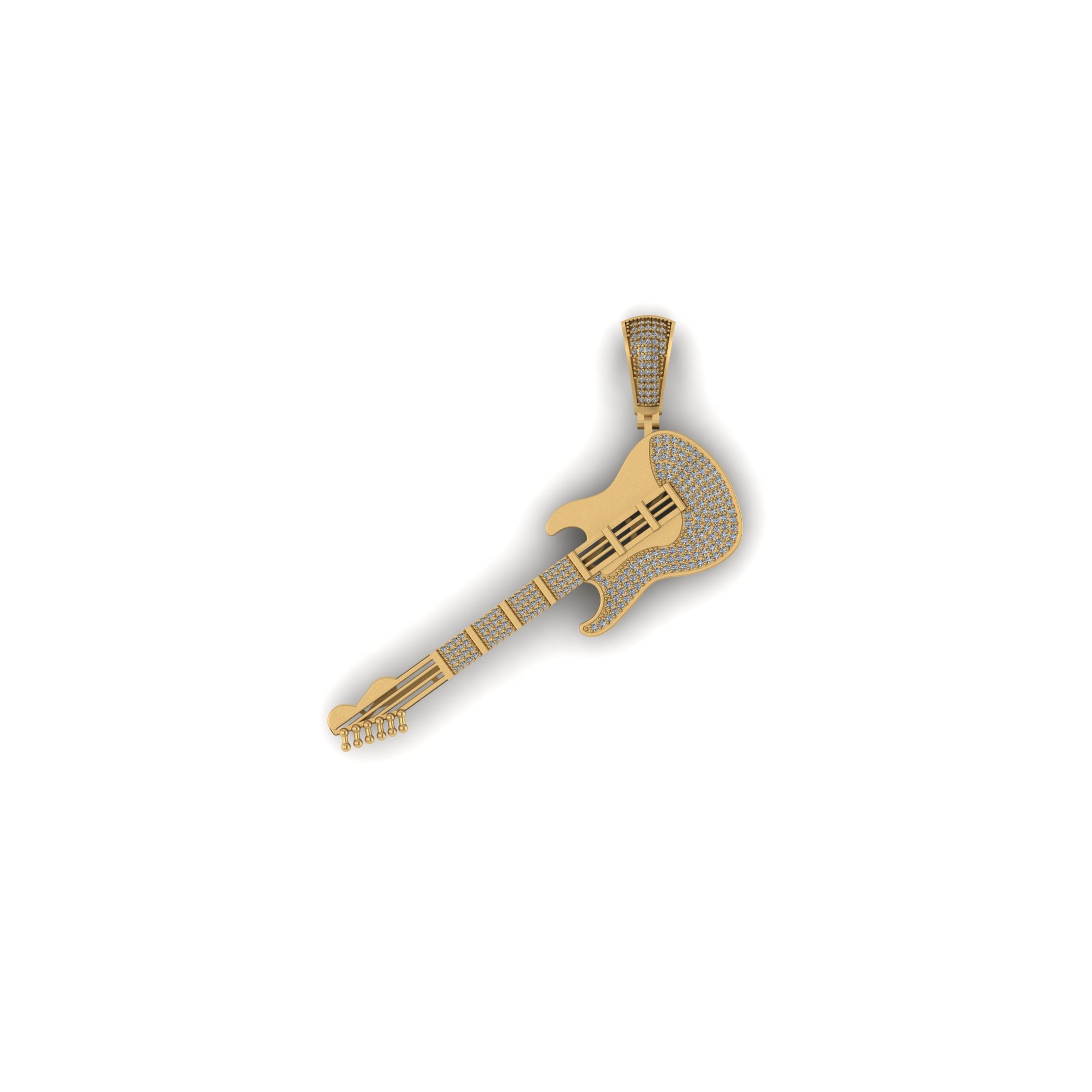 Electric Guitar Diamond Pendant 10k Solid Gold - 1.60 CTW