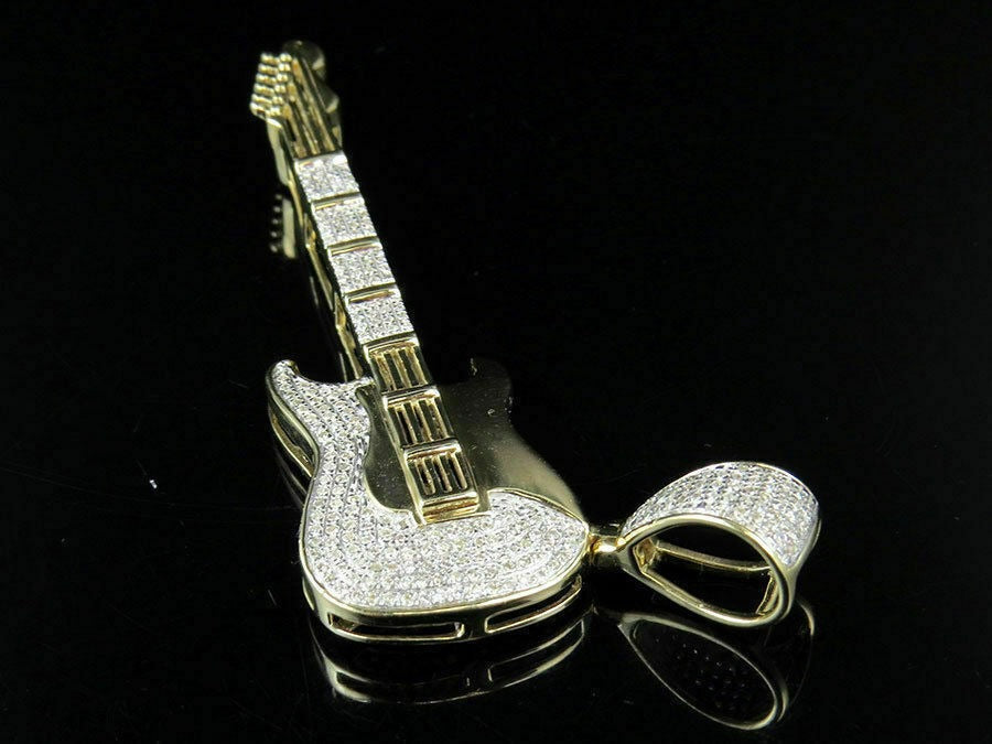 Electric Guitar Diamond Pendant 10k Solid Gold - 1.60 CTW