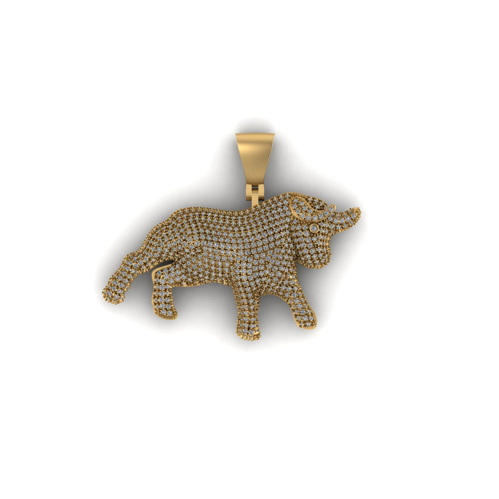 Men's Natural Diamond Bull Statement Pendant - 2.86 CTW