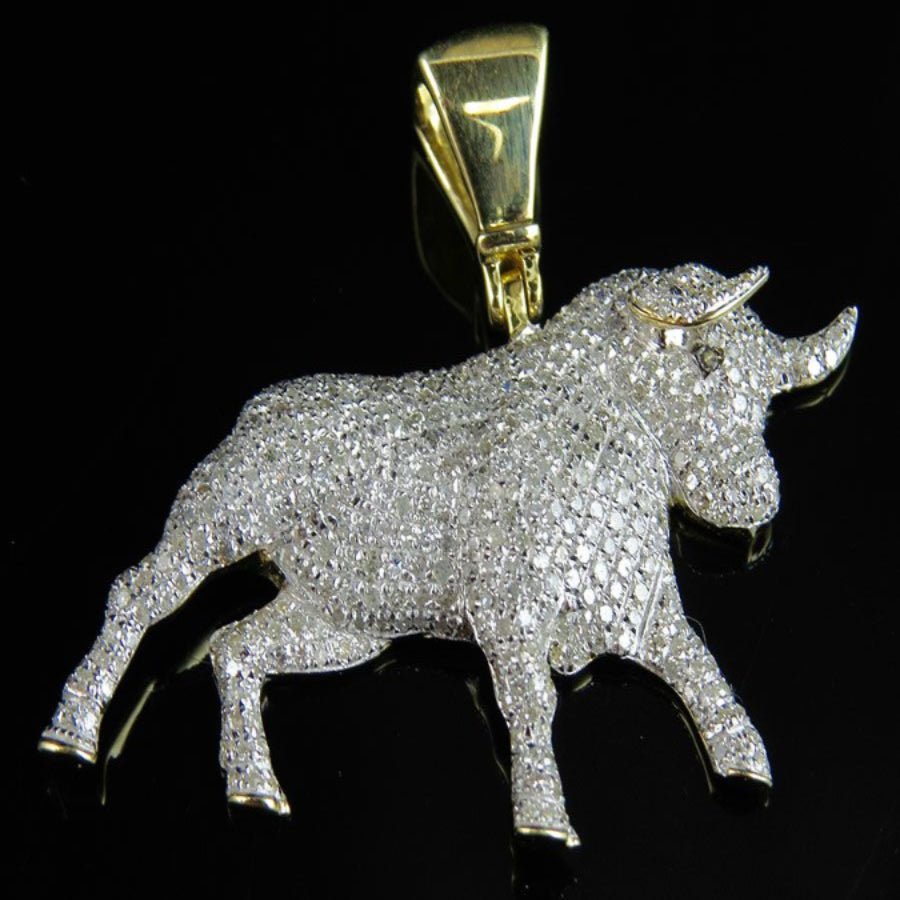 Men's Natural Diamond Bull Statement Pendant - 2.86 CTW
