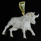 Men's Natural Diamond Bull Statement Pendant - 2.86 CTW