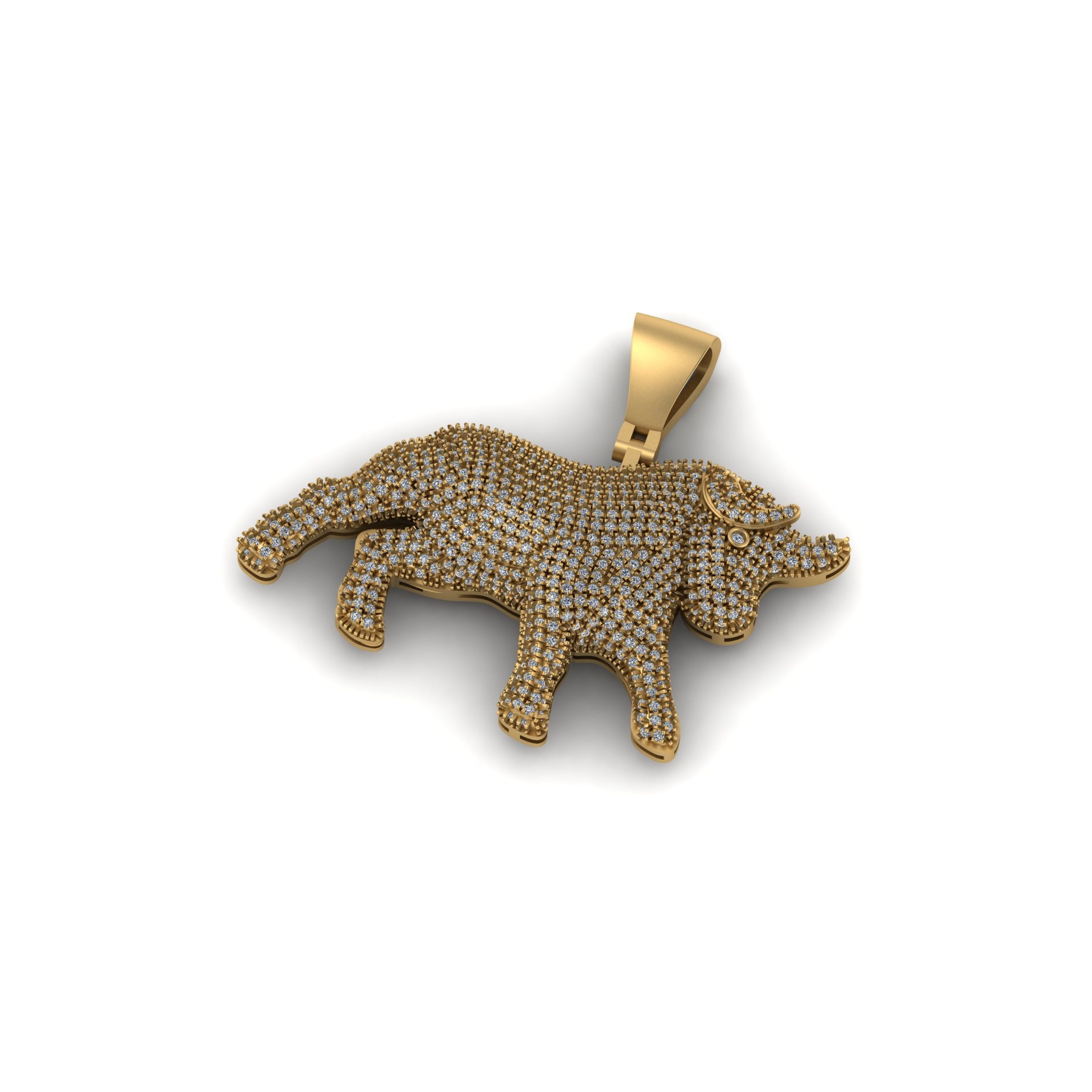 Men's Natural Diamond Bull Statement Pendant - 2.86 CTW