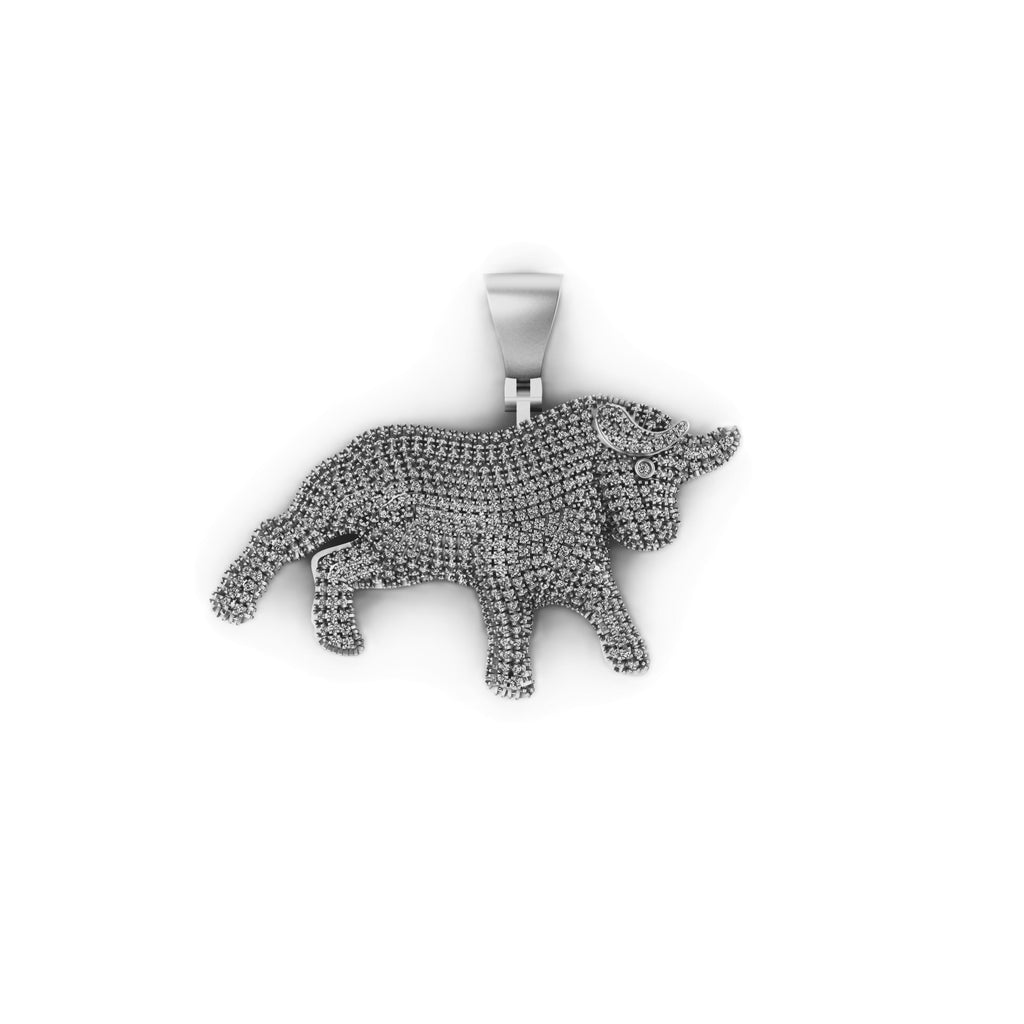 Men's Natural Diamond Bull Statement Pendant - 2.86 CTW