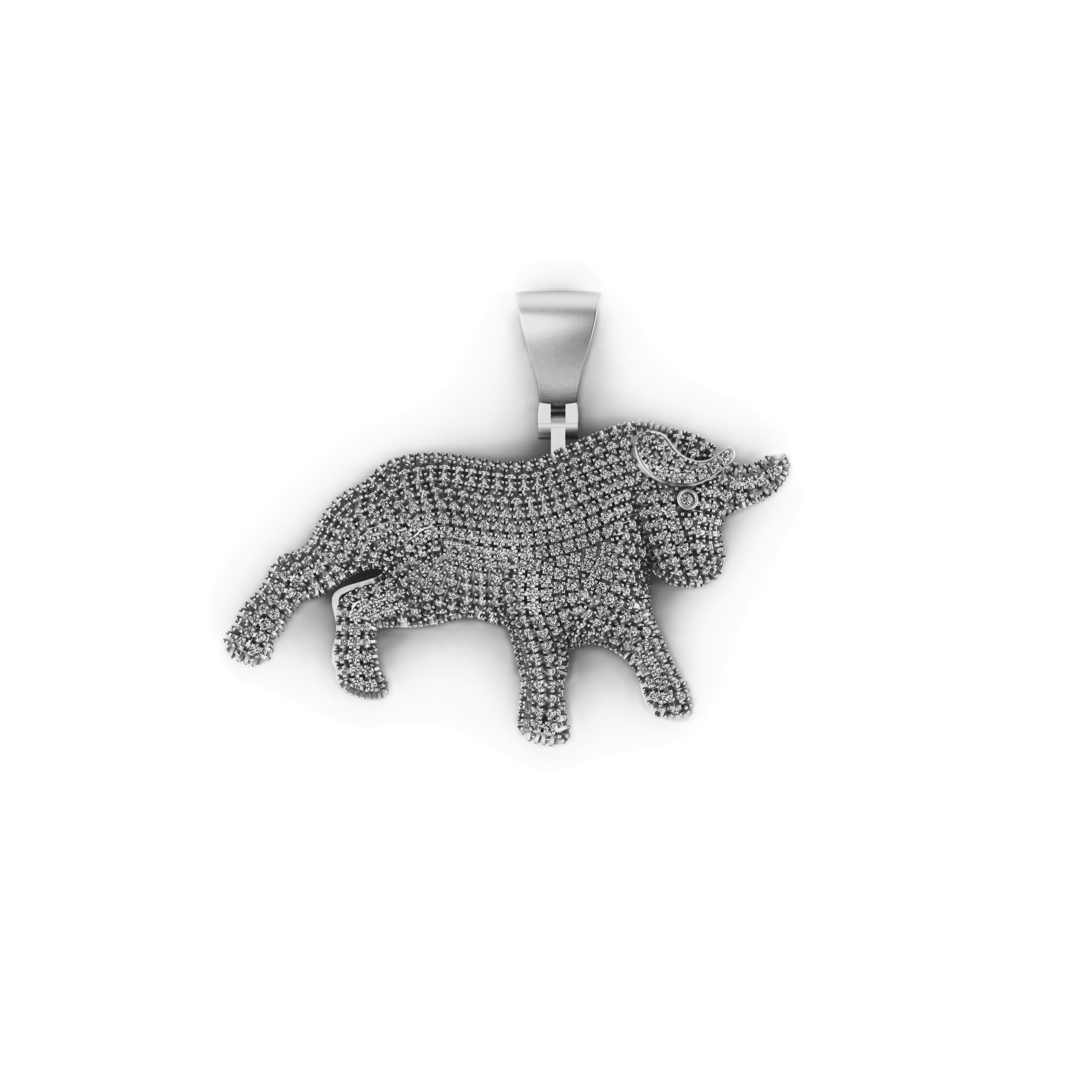 Men's Natural Diamond Bull Statement Pendant - 2.86 CTW