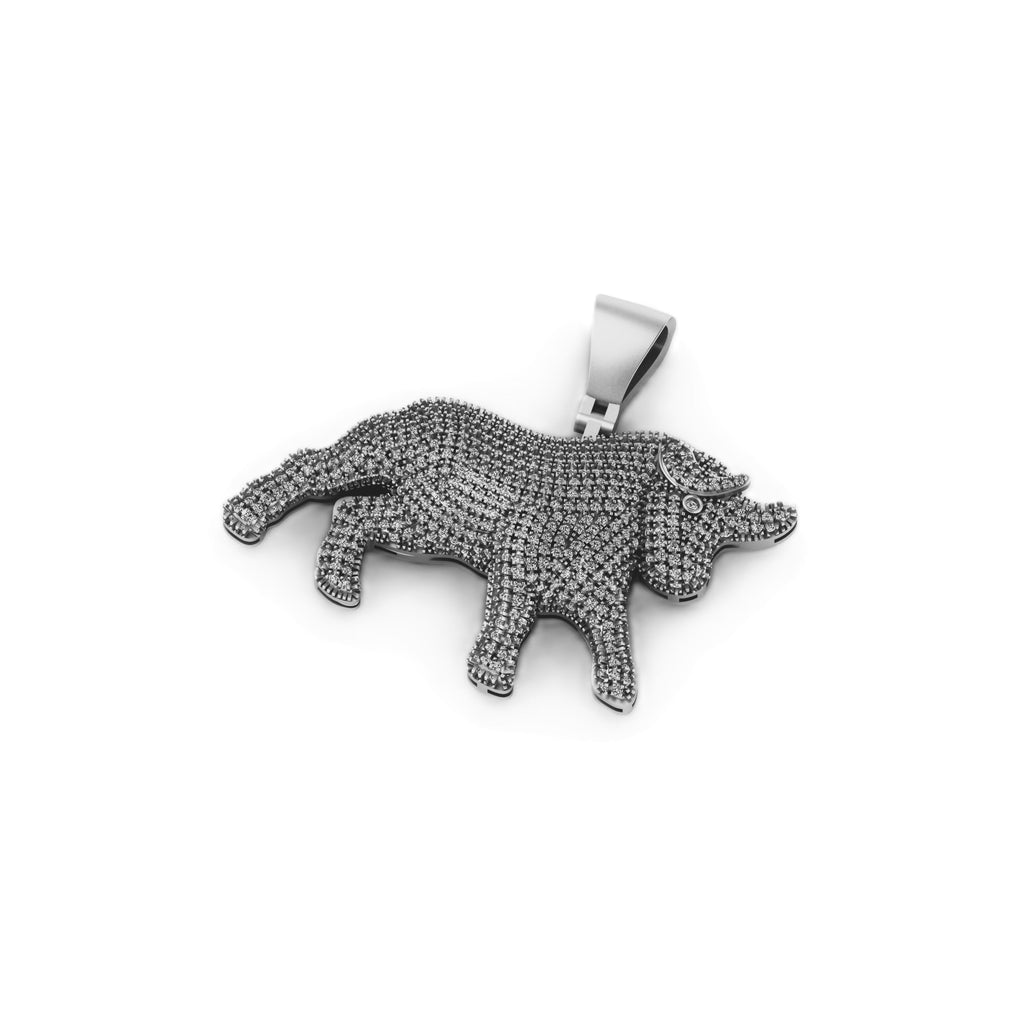 Men's Natural Diamond Bull Statement Pendant - 2.86 CTW