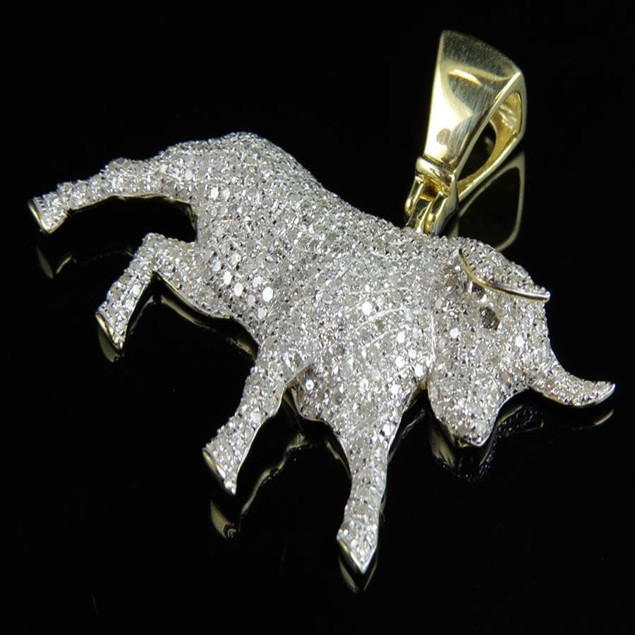 Men's Natural Diamond Bull Statement Pendant - 2.86 CTW