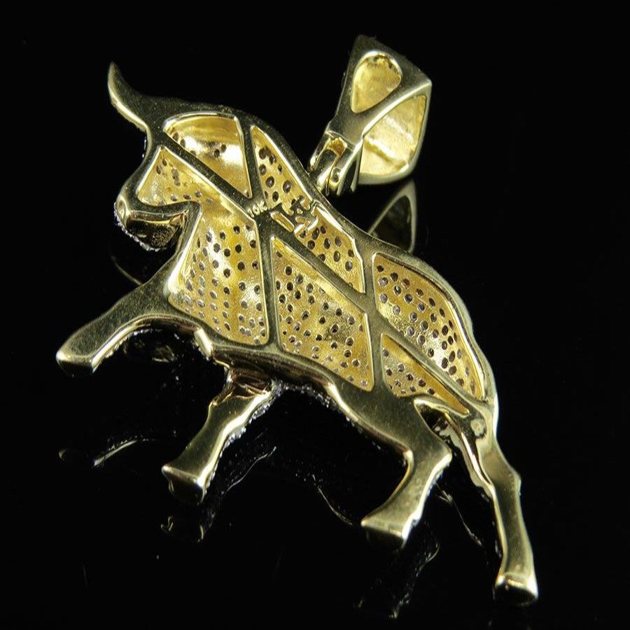 Men's Natural Diamond Bull Statement Pendant - 2.86 CTW