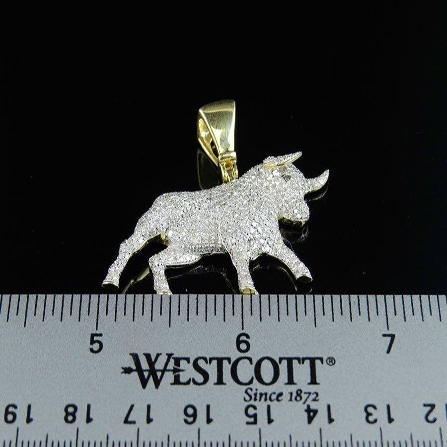 Men's Natural Diamond Bull Statement Pendant - 2.86 CTW