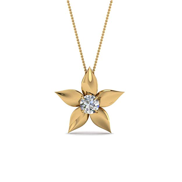 Flower Diamond Pendant 14K Solid Gold - 0.25 CTW