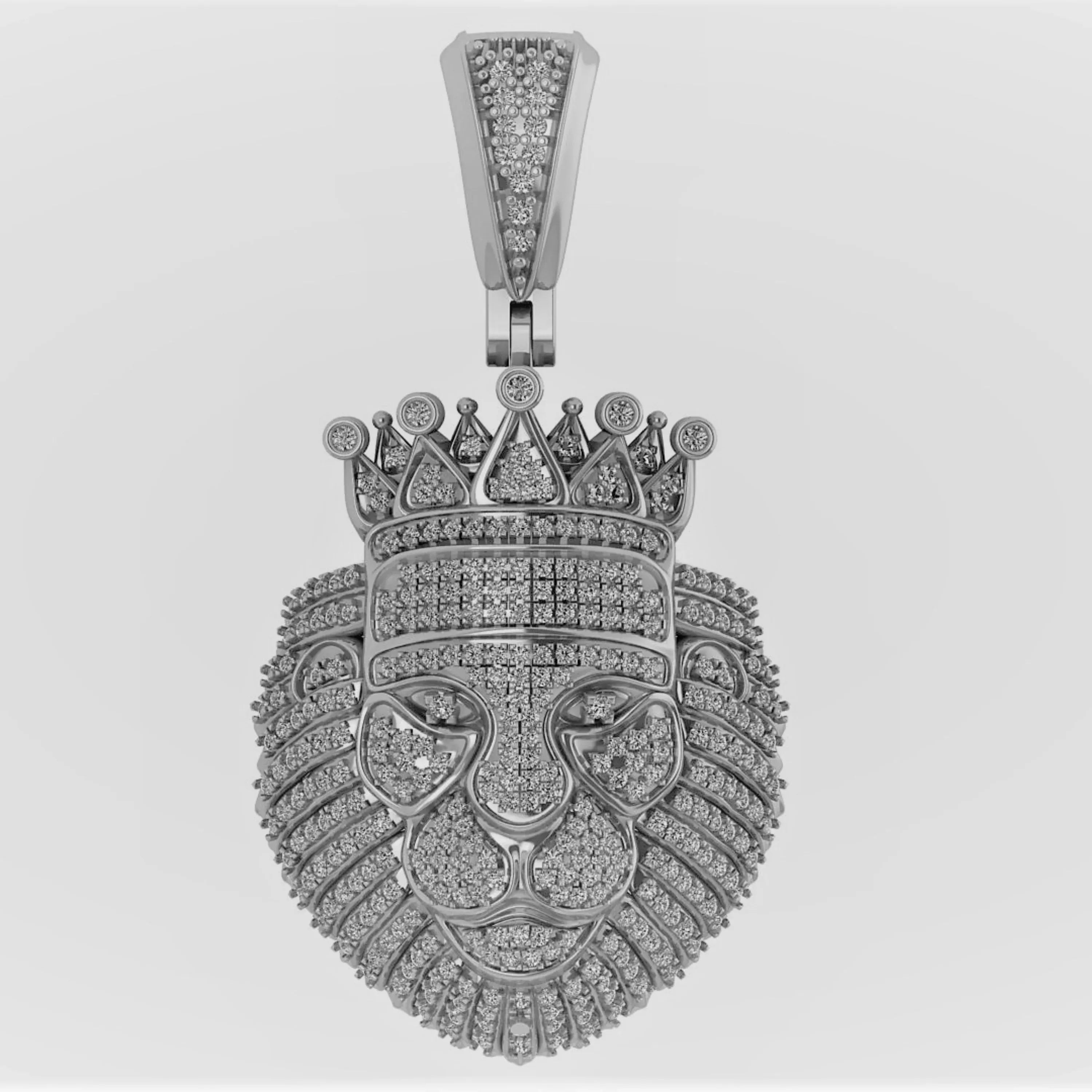 Gold King Lion Diamond Pendant VVS Diamonds - 4.50 CTW
