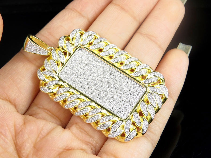 Cluster Dog Tag Solid Gold VVS Diamond Pendant for Men - 1.25 CTW