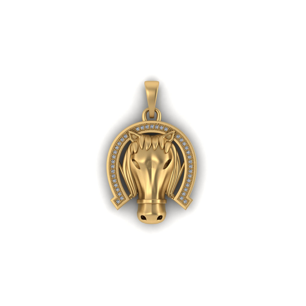 14K Gold VVS Diamond Horse Shoe Pendant Lucky Charm - 0.21 CTW