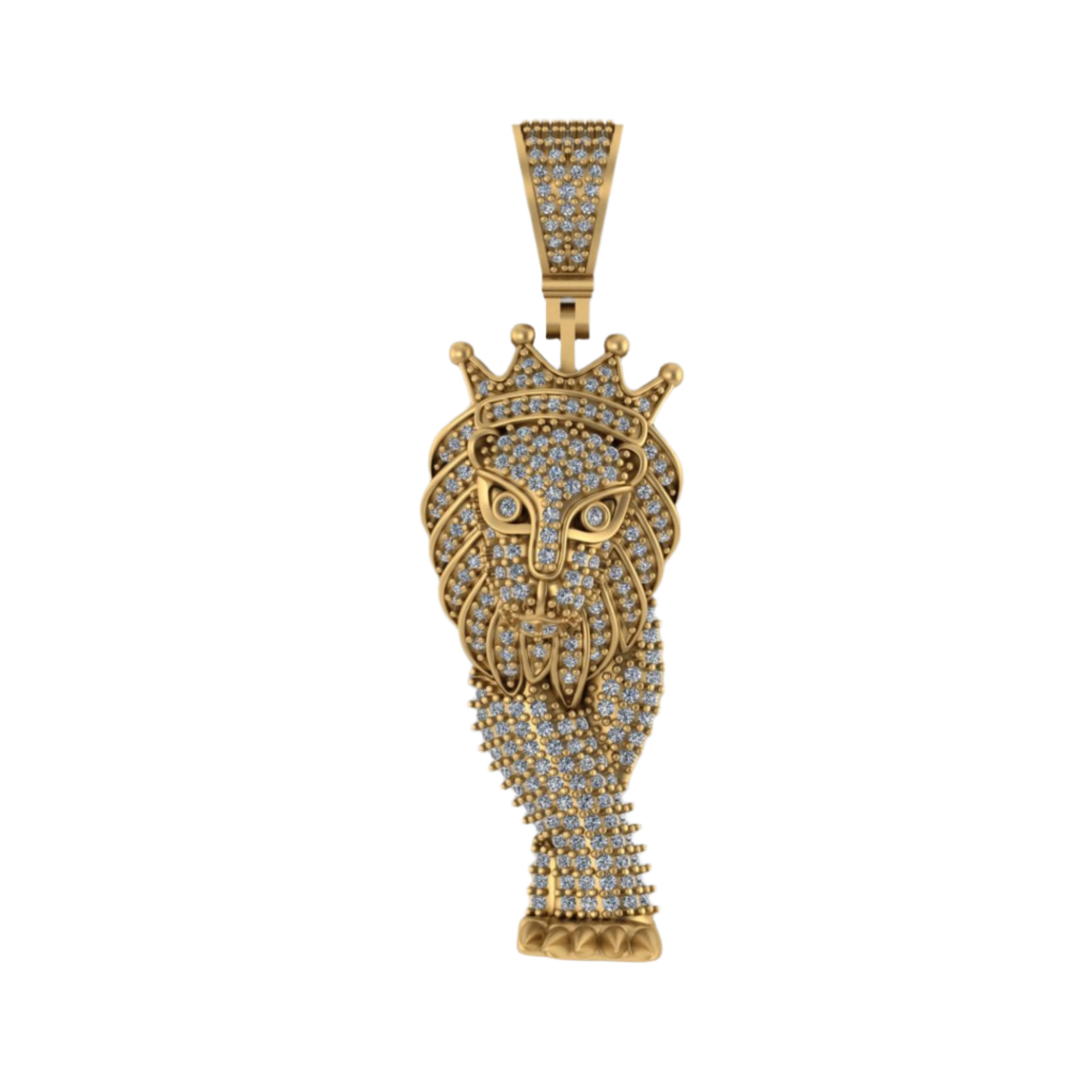 Lion Diamond Pendant 14k Solid Gold - 1.47 CTW