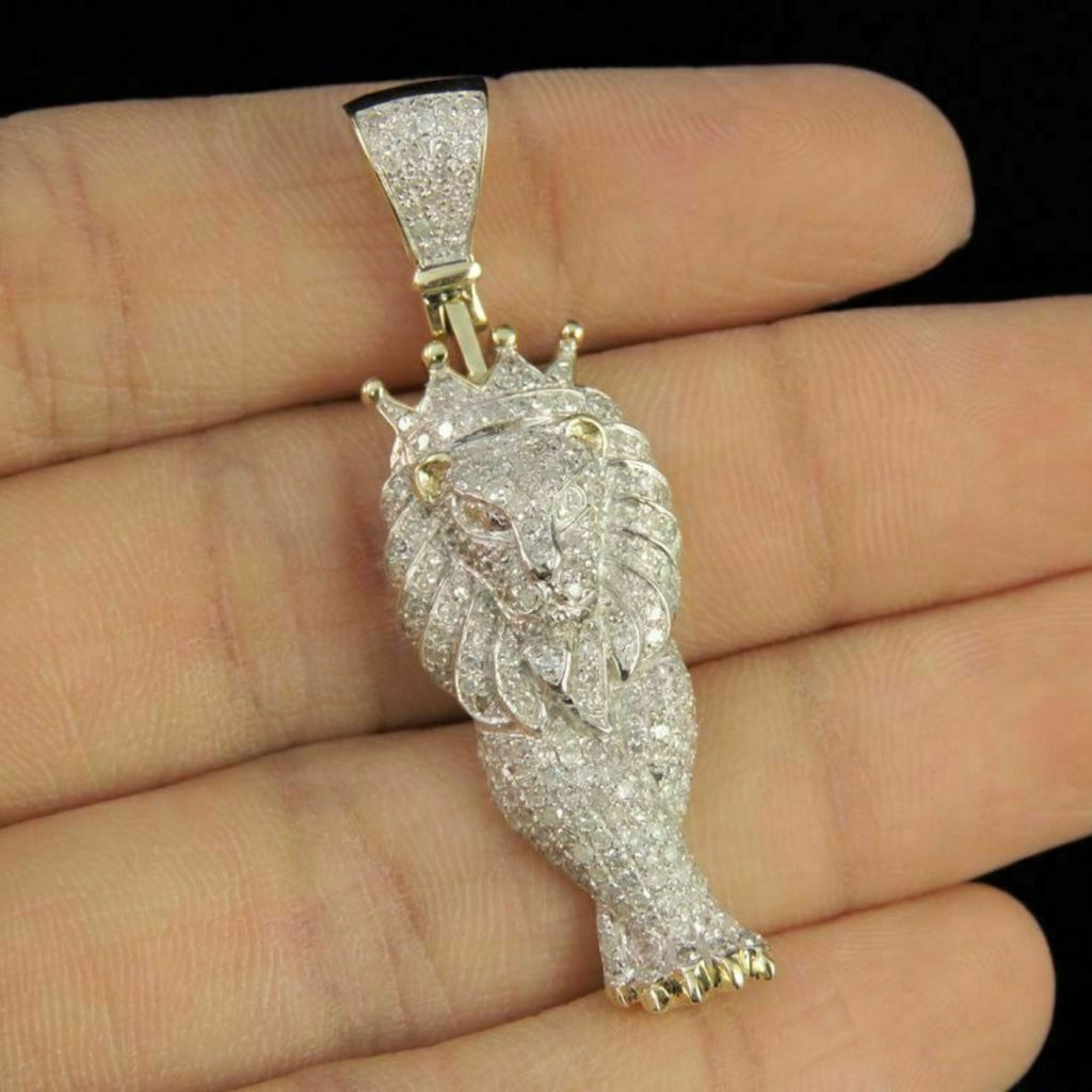 Lion Diamond Pendant 14k Solid Gold - 1.47 CTW