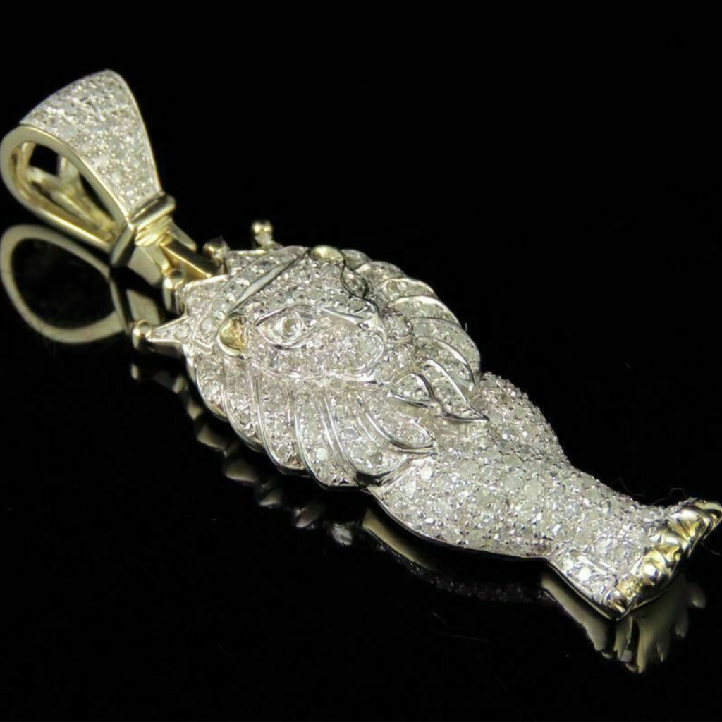 Lion Diamond Pendant 14k Solid Gold - 1.47 CTW
