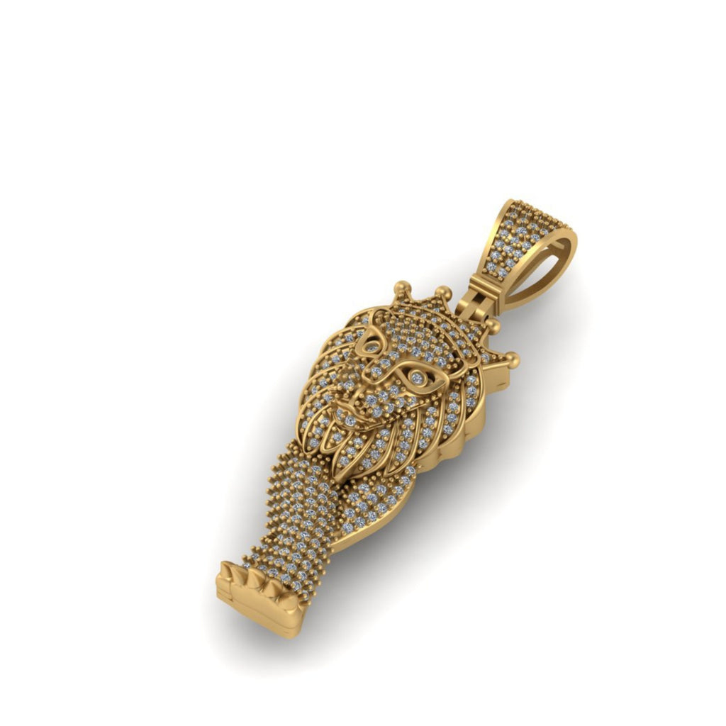 Lion Diamond Pendant 14k Solid Gold - 1.47 CTW
