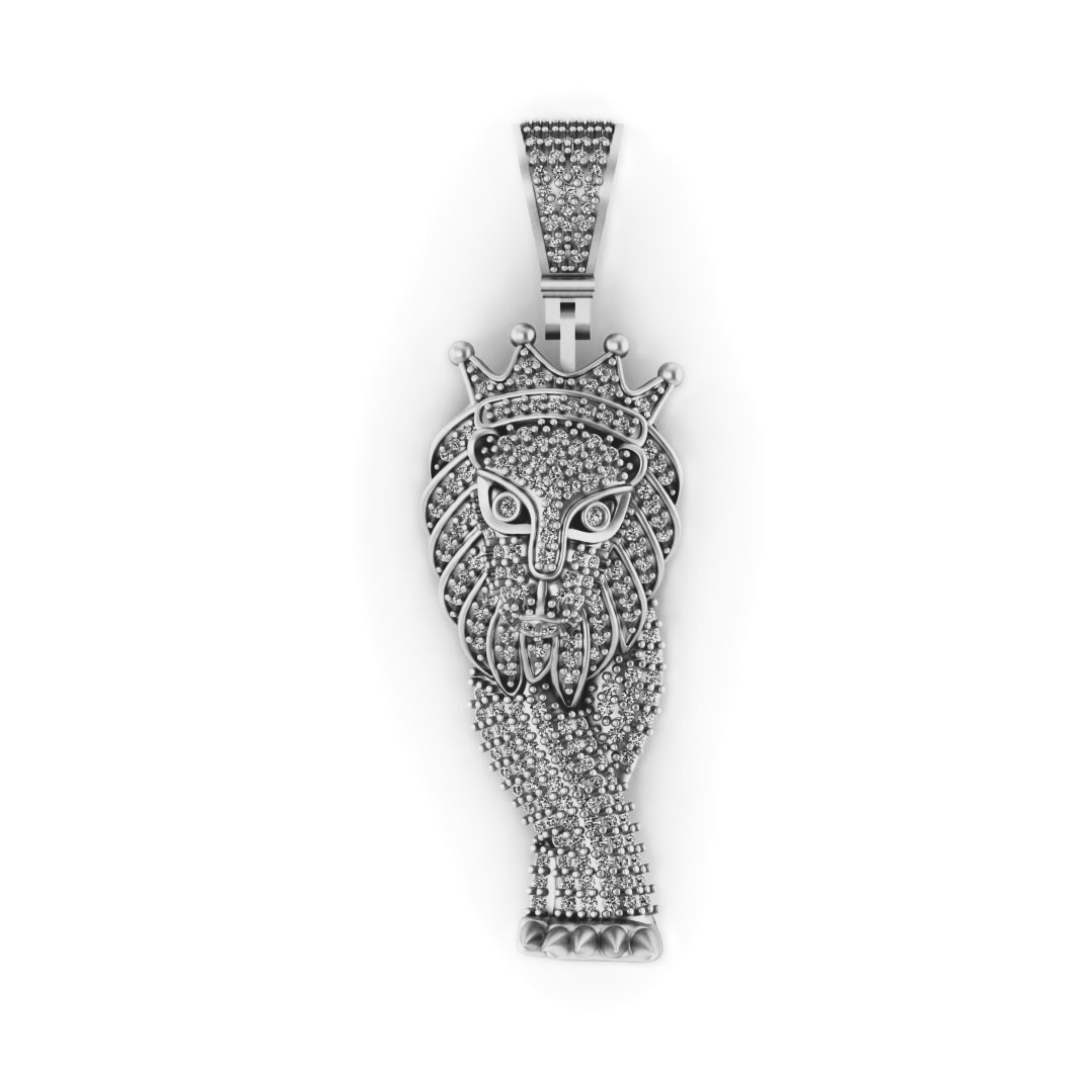 Lion Diamond Pendant 14k Solid Gold - 1.47 CTW