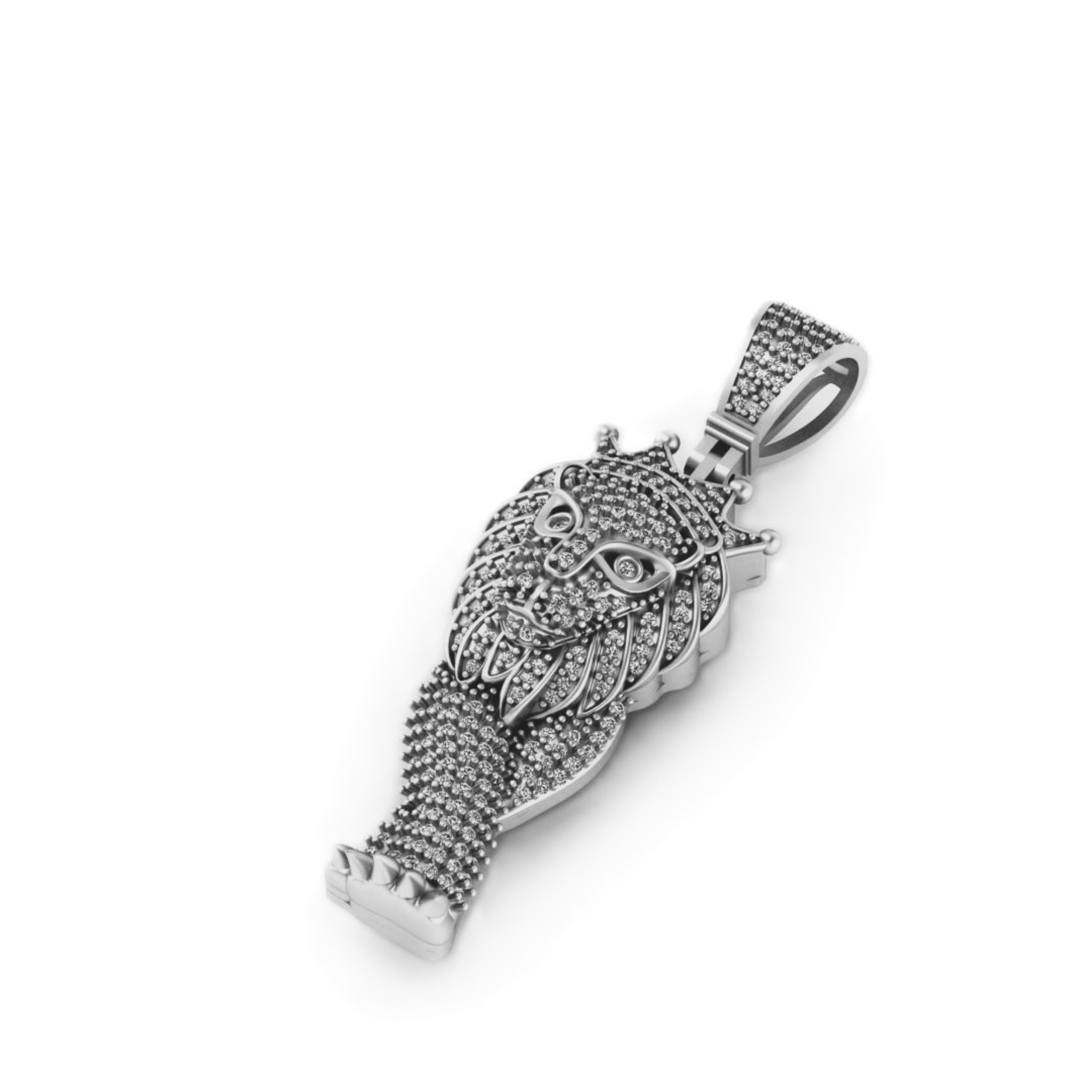 Lion Diamond Pendant 14k Solid Gold - 1.47 CTW