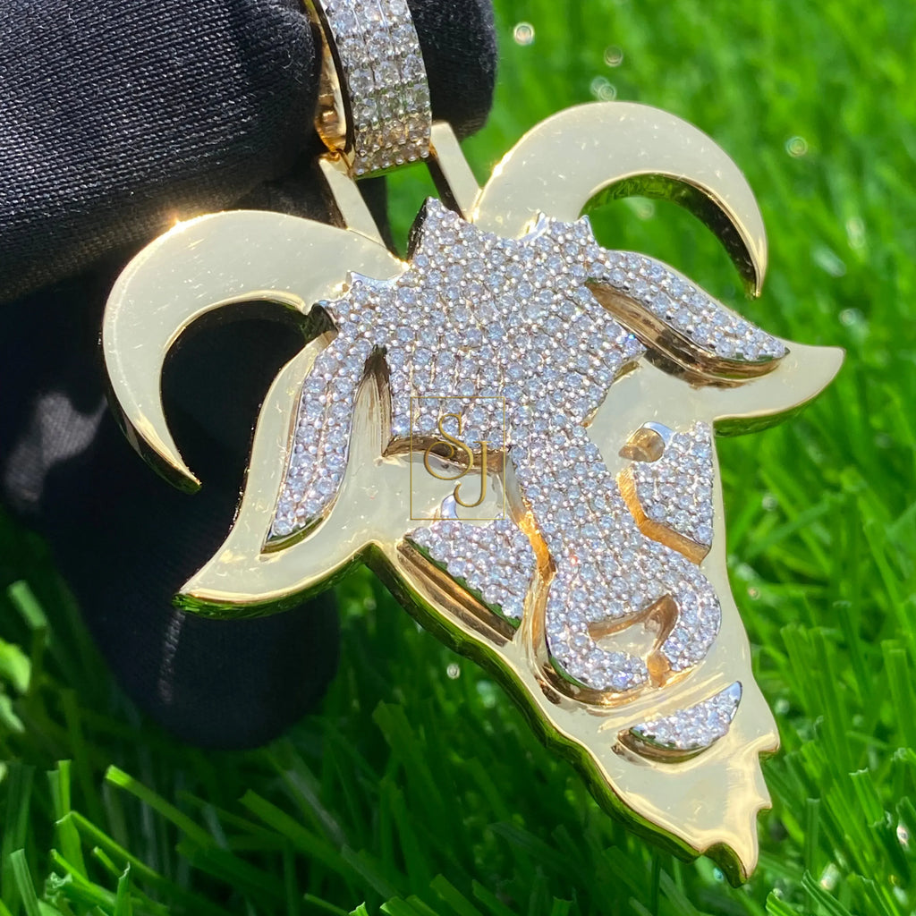 Goat Diamond Pendant 14K Gold Icy VVS Moissanite Charm -1.92 CTW