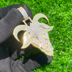 Goat Diamond Pendant 14K Gold Icy VVS Moissanite Charm -1.92 CTW