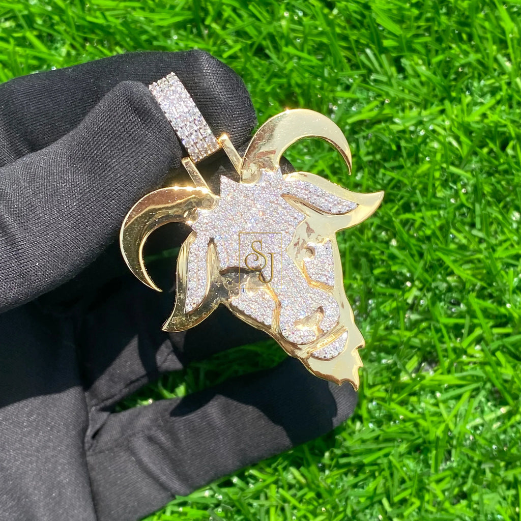 Goat Diamond Pendant 14K Gold Icy VVS Moissanite Charm -1.92 CTW