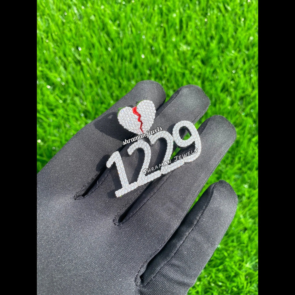 Custom Broken Heart with number Pendant 14K solid gold - 3.05 CTW