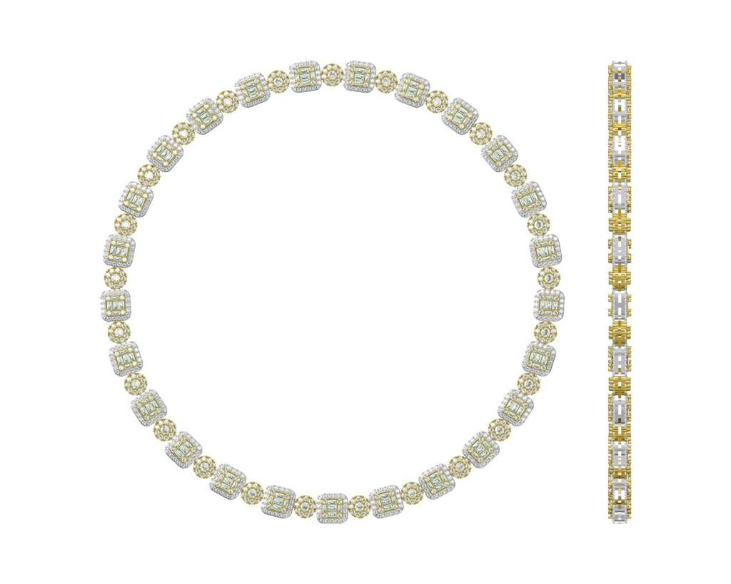 Dazzling 10MM Round & Baguette Diamond Link Necklace