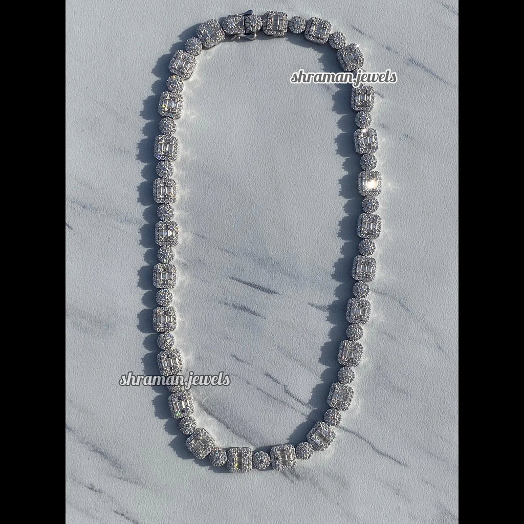 Dazzling 10MM Round & Baguette Diamond Link Necklace