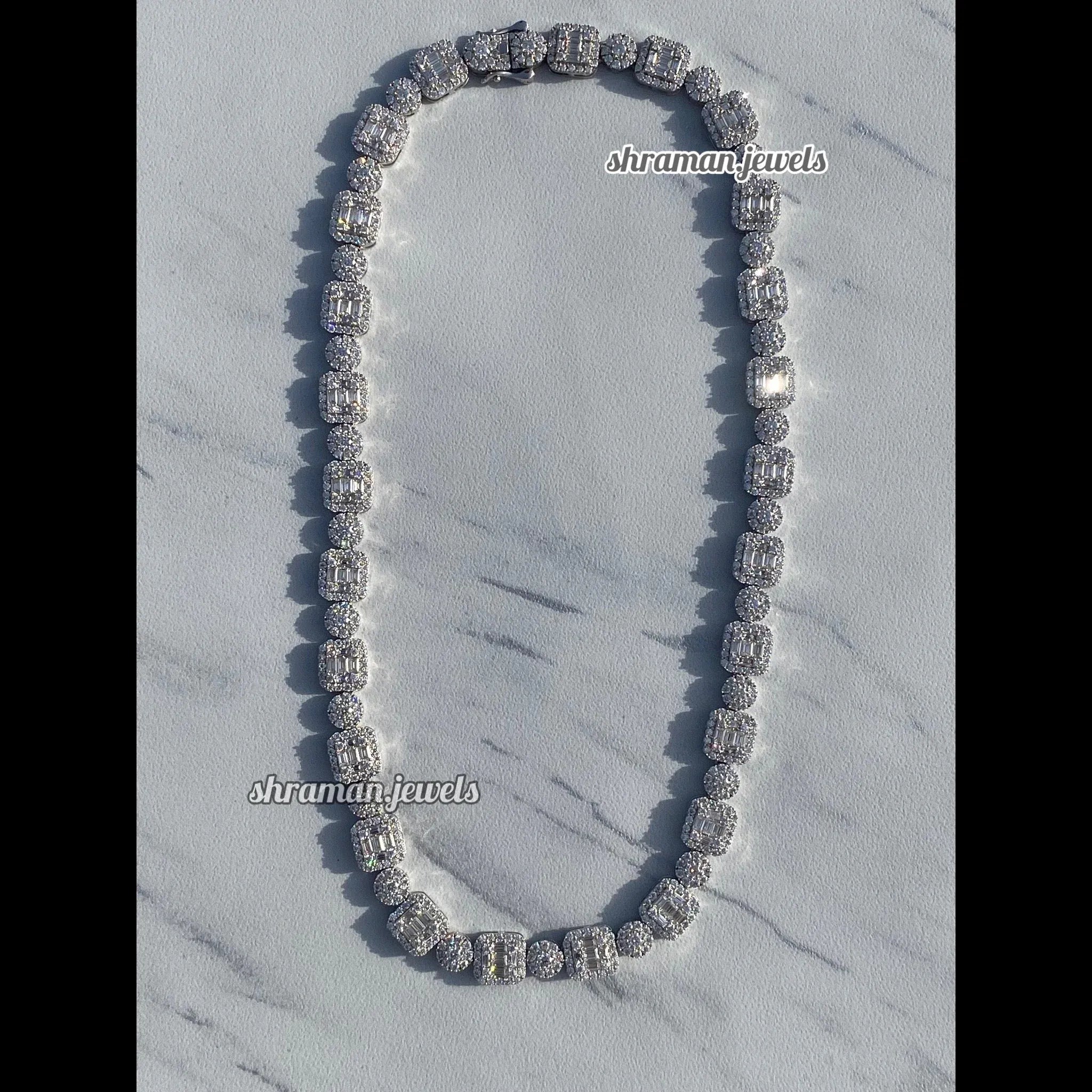 Dazzling 10MM Round & Baguette Diamond Link Necklace