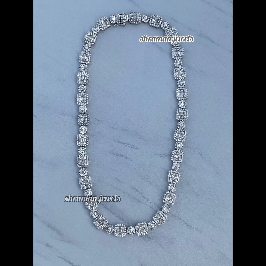 Dazzling 10MM Round & Baguette Diamond Link Necklace