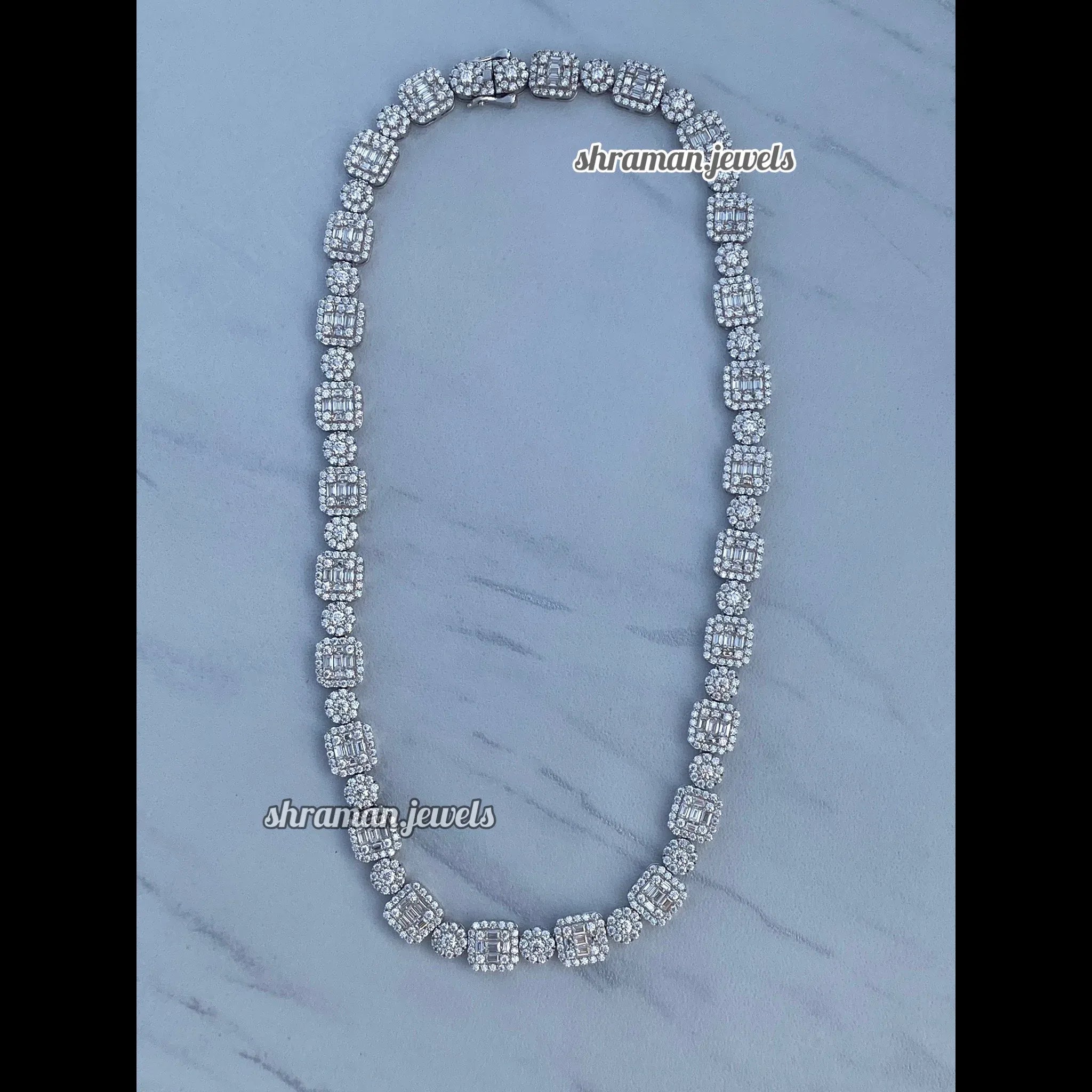 Dazzling 10MM Round & Baguette Diamond Link Necklace