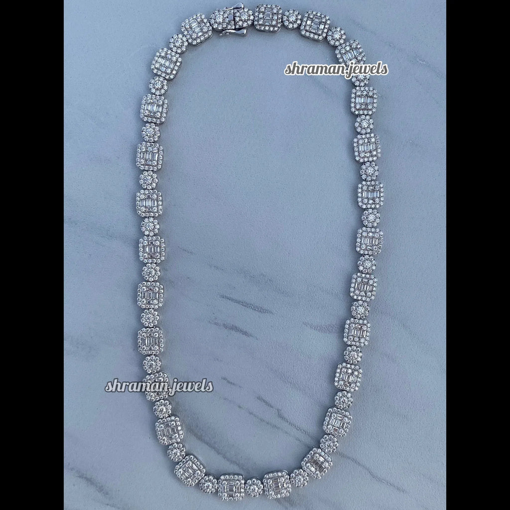 Dazzling 10MM Round & Baguette Diamond Link Necklace