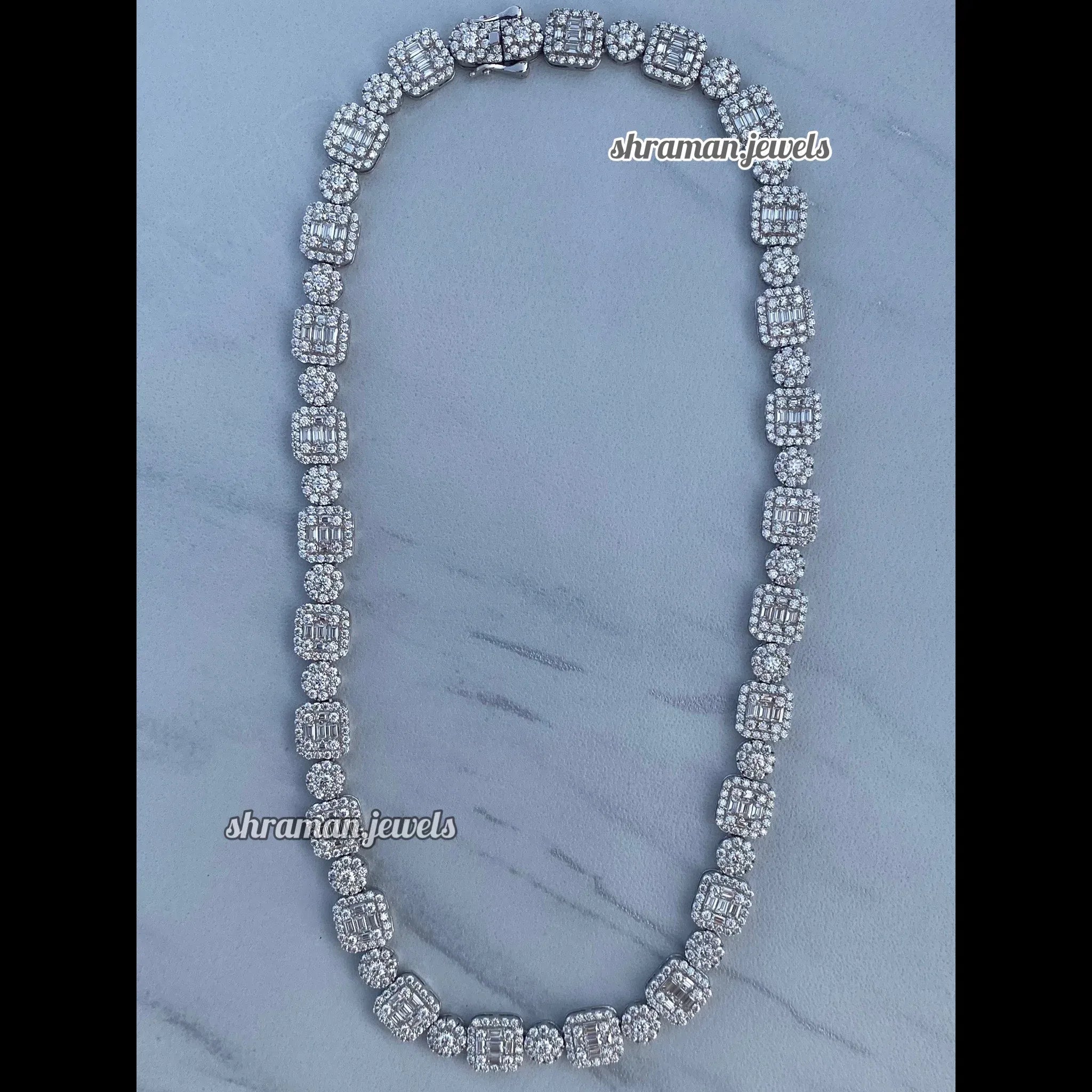 Dazzling 10MM Round & Baguette Diamond Link Necklace