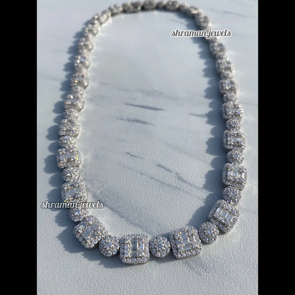 Dazzling 10MM Round & Baguette Diamond Link Necklace