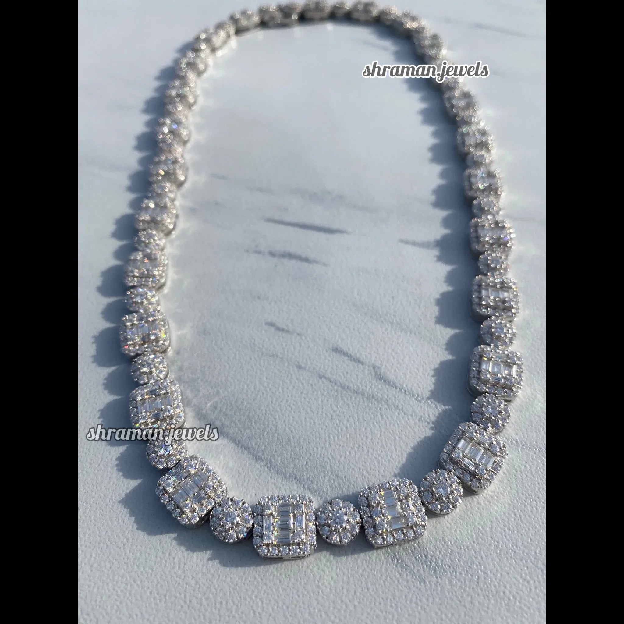 Dazzling 10MM Round & Baguette Diamond Link Necklace