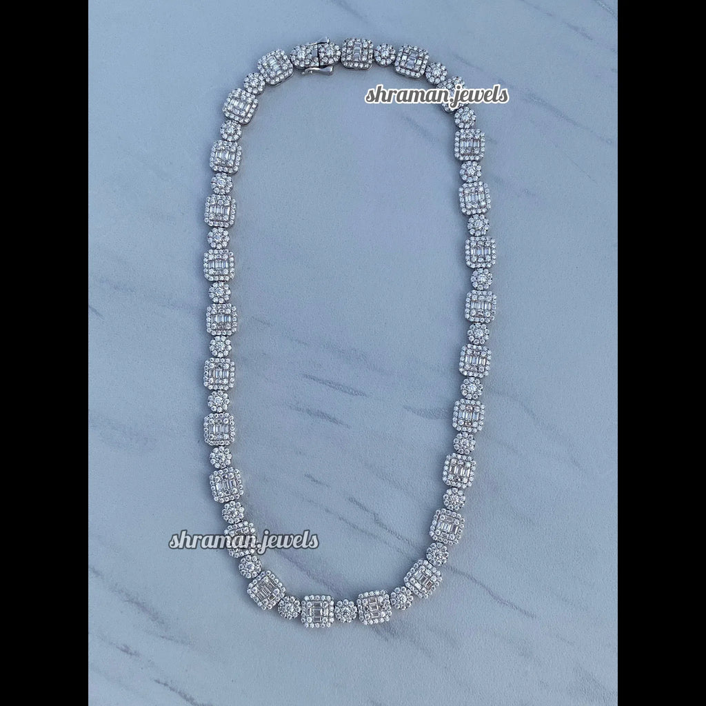 Dazzling 10MM Round & Baguette Diamond Link Necklace