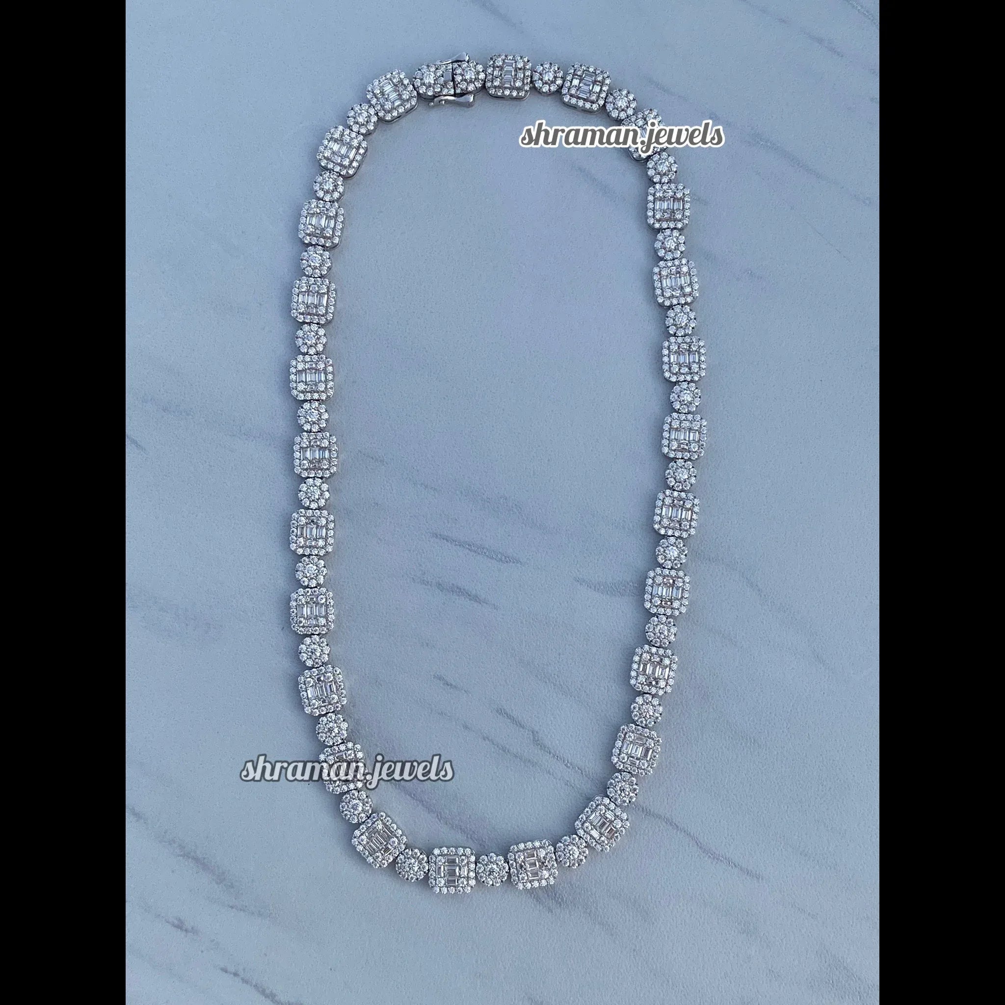 Dazzling 10MM Round & Baguette Diamond Link Necklace