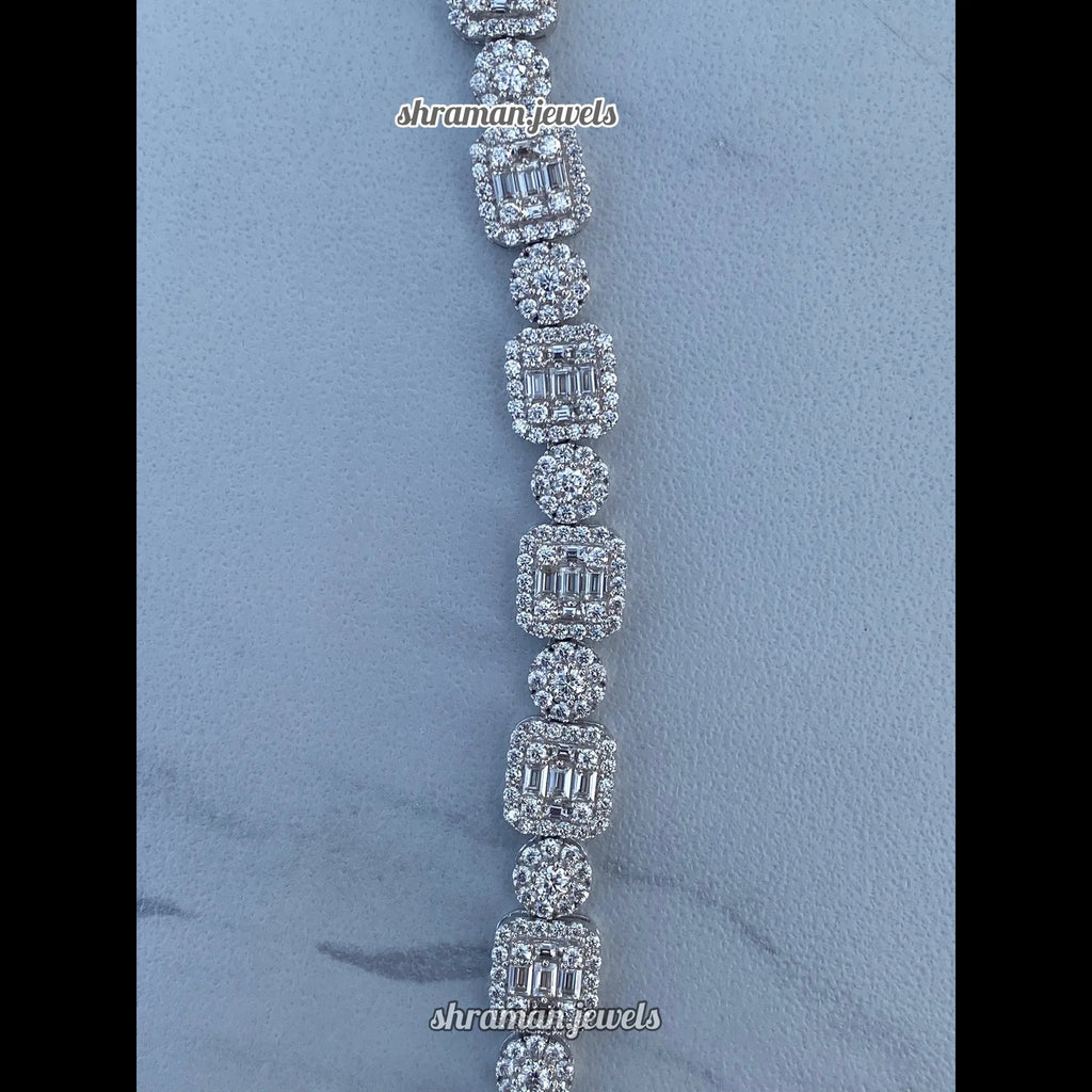 Dazzling 10MM Round & Baguette Diamond Link Necklace