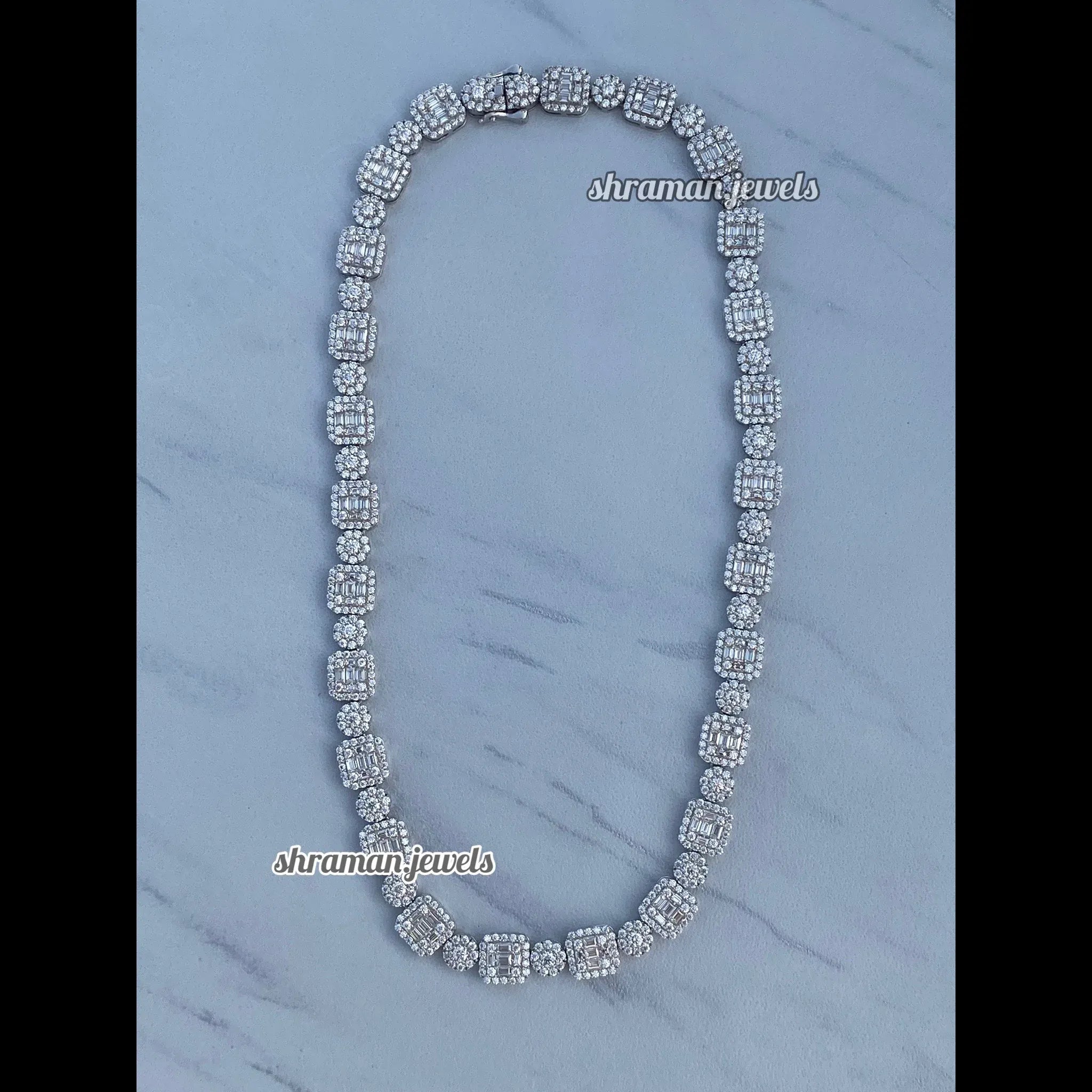 Dazzling 10MM Round & Baguette Diamond Link Necklace